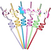 ULIFEMALL Unicorn Birthday Decorations Straw, Reusable Drinking Straws Colorful Curved Plastic Straws Party Supplies Favors for Adult, Family or Party Use-Pack of 6