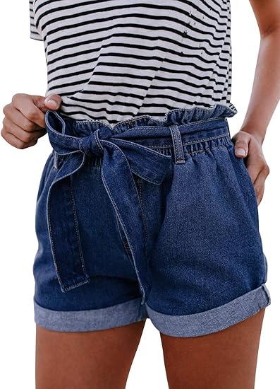 elastic waist denim shorts