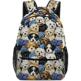 DOINBEE Dog Backpack for Girls Kids, Cute Dog Puppy and Blue Flower Print School Backpack, Funny Dogs Bookbag for Kindergarten Elementary School Students, Lightweight Casual Travel Daypack