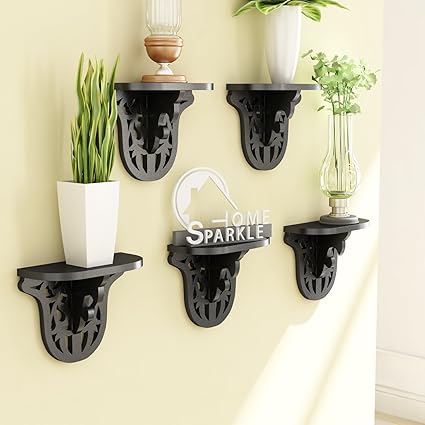 Home Sparkle Engineered Wood Carved Shelf Set (25 cm x 11.5 cm x 20 cm, Black, Set of 5)