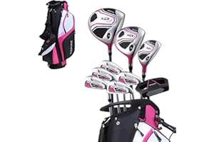 Aspire XD1 Womens Golf Clubs Full Set, Includes Driver, Fairway, Hybrid, 6-PW Irons, Putter, Stand Bag, 3 H/C's, Ultra-Light Graphite Shafts, Golf Clubs Women Right Handed, Comes in 3 Sizes, Pink