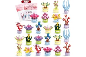 Iabedi Valentines Day Gifts for Kids Classroom & Party,Gift Exchange Gifts,24PCS Succulents Building Blocks and Valentines Cards,Toys for 3+ Years Old Girls & Boys