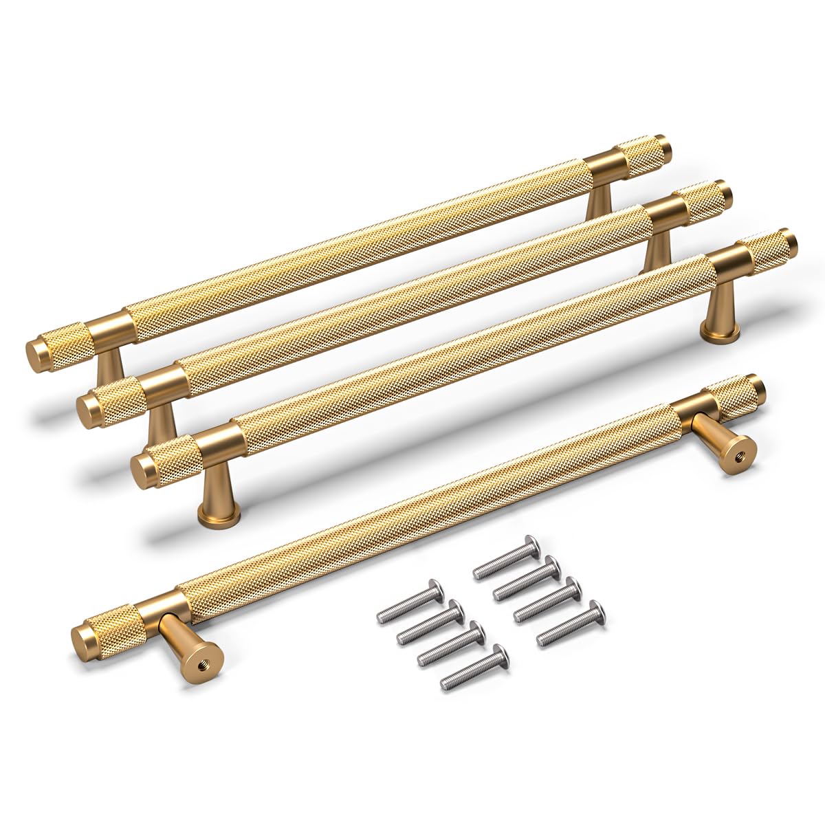 Bwintech 4 Pcs 245MM Gold Anodised Knurled Cabinet Handles,192MM Hole Centers Cupboard Knobs,Cupboard,Wardrobe,Drawer Handles