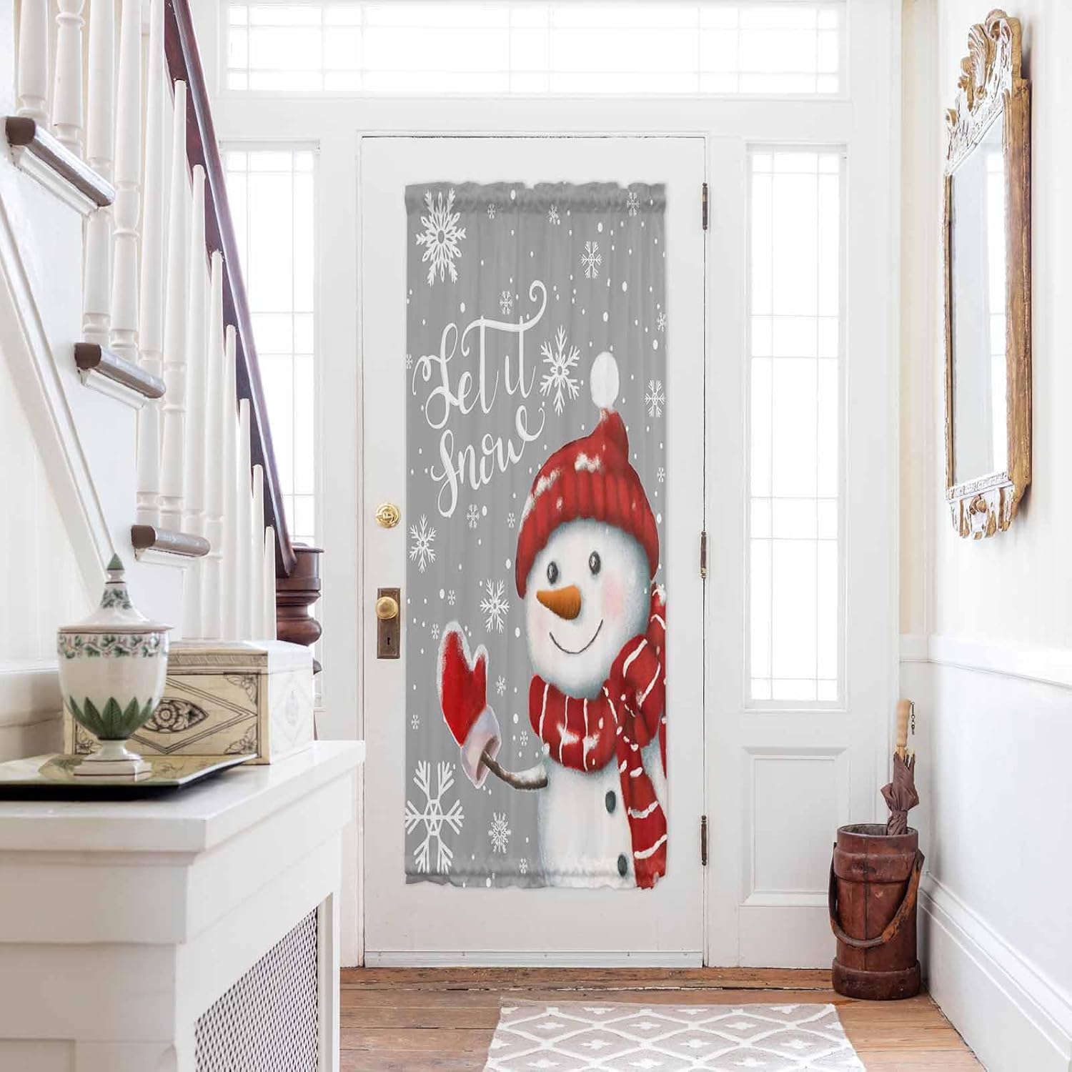 Outdoor Curtains - Front Door Curtains for Window, Let-It-Snow French Door Curtains Glass Door Window Curtain Back Door Curtain for Patio Front Doors Half 25W x 72L Christmas Snowman Snowflakes Grey