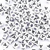 Sunrica 500Pcs Square Vowel Letter Beads A 6X6mm Individual White Alphabet Beads for Friendship Bracelets Making