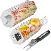 Rolling Grill Baskets 2 Pack, Nesting Stainless Steel BBQ Grill Basket | with Removable Wooden Handle for Vegetables Shrimp Fish Meat, Outdoor Camping Grilling Gifts for Men Dad Husband