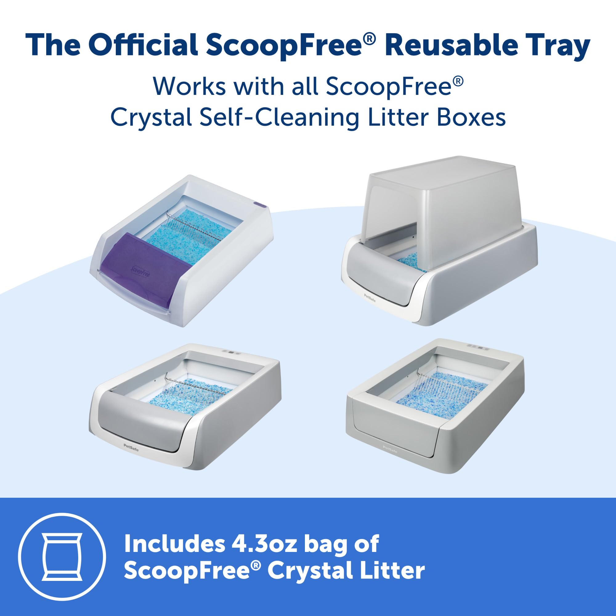 Official PetSafe ScoopFree Crystal Reusable Tray for Cat Litter Boxes - Includes 4.3 lb of Premium Blue Non Clumping Crystal Litter - Compatible with All PetSafe ScoopFree Automatic Litter Boxes