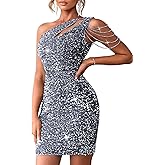 Kaei&Shi Sequin Velvet Prom Dress,Cut Out One Shoulder Short Formal Dresses,Sparkly Outfits Women HOCO Birthday Cocktail