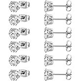 MDFUN 6 Pairs Stud Earrings Sets 3-8MM 18K Gold Plated Round 5A+ Cubic Zirconia Earrings Hypoallergenic CZ 6 Prong Ears Jewelry for Women