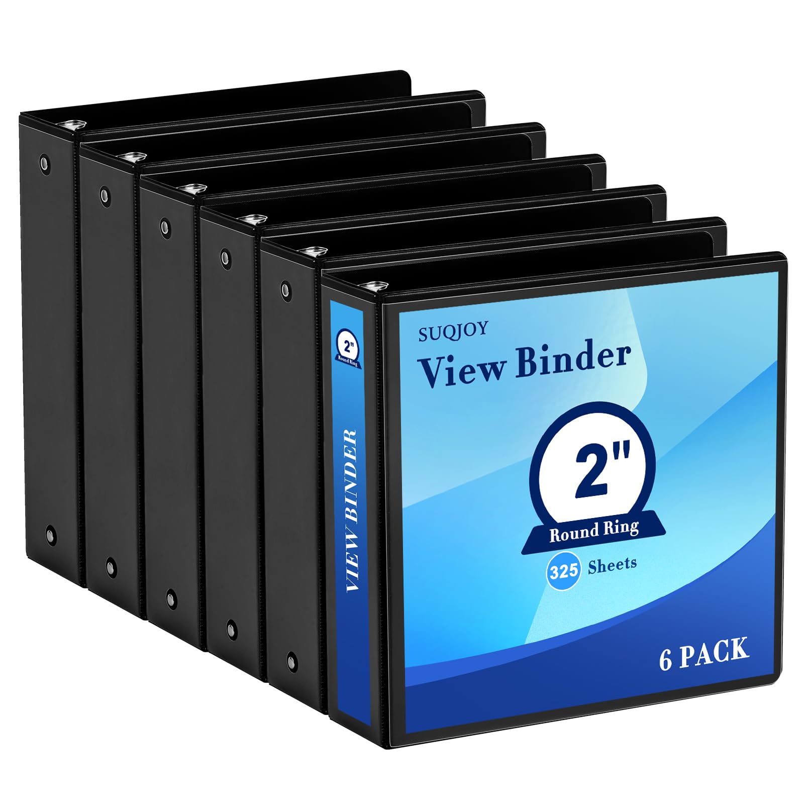 Photo 1 of 2 Inch 3-Ring Binder, 2" Round Ring Binder with 2 Inside Pockets, 6 Pack Black Binders, Clear View Cover, Holds Up to 450 Sheets 8.5" x 11" Paper?Study Binders for Office/Home/Back to School
