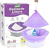 Commode Liners with Absorbent Pads for Bedside Commode 60 Pack Disposable Lemon Scented Portable Toilet Bags with Super Absorbent Pads Fits Most Standard Toilet Chair Bucket, Porta Potty