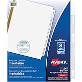 Avery Big Tab Insertable Dividers for Laser and Inkjet Printers, 8 tabs, Clear, 1 Set, (11124)