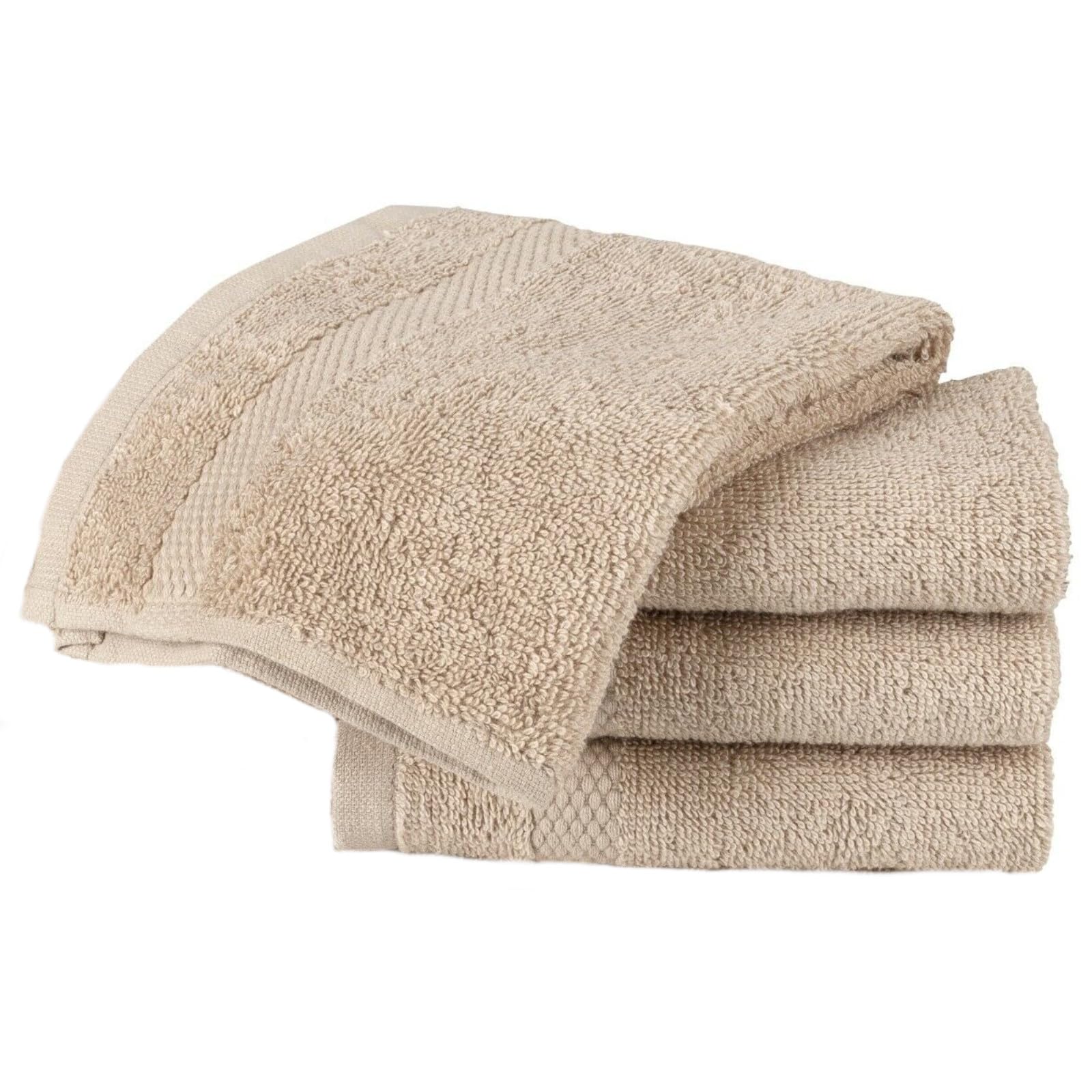 Sue Rossi Face Cloth Set of 4, Egyptian Combed Cotton, 30cm x 30cm Wash Cloth Flannel, Very Soft & Absorbent, Quick Dry 600gsm Bathroom Towels. (Stone) — image 1