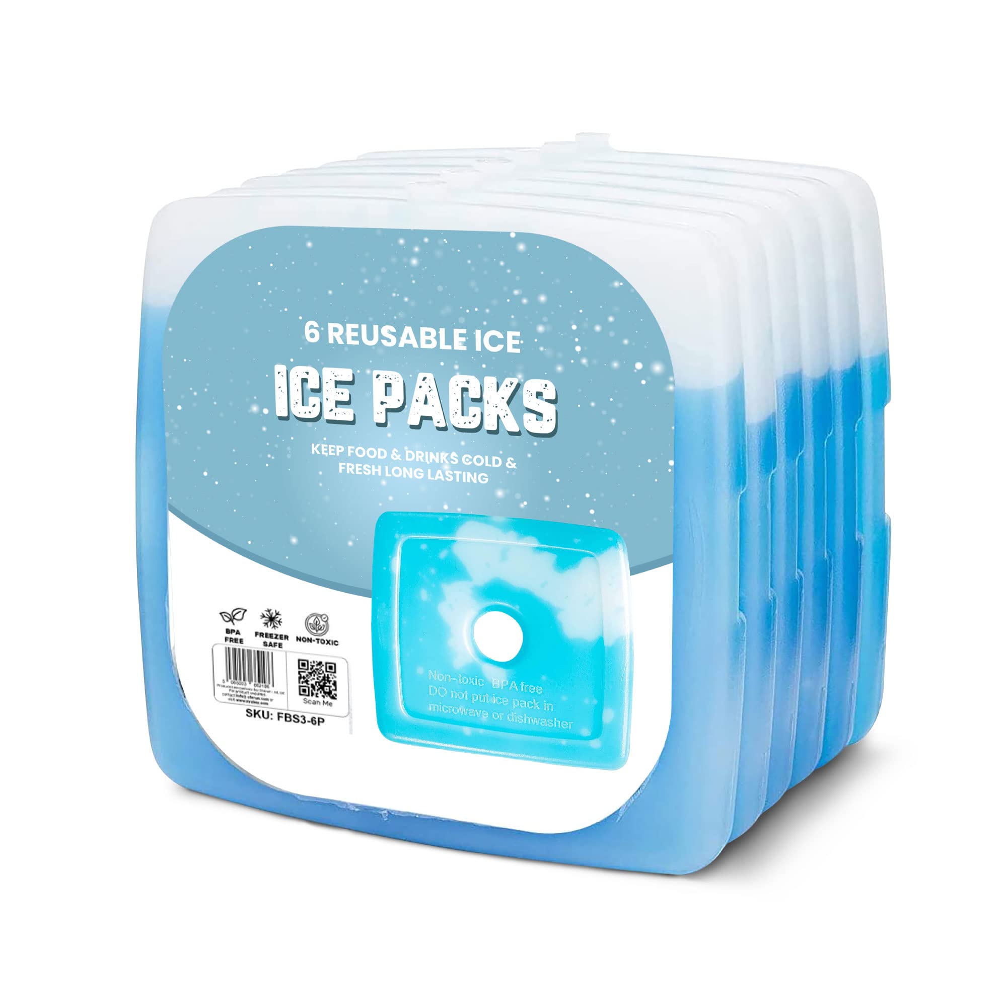 Sterun Reusable Slim & Lightweight Freezer Cold Packs for Lunch Boxes, Coolers & Camping | Freezer Blocks | Ice Packs For Cool Box & Coolers (6)