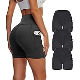 Showitty 3 Pack Biker Yoga Shorts with Pockets for Women, High Waist Tummy Control Workout Running Gym