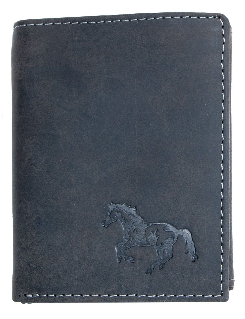 Natural Grey Strong Genuine Leather Wallet with a Horse