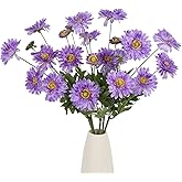 ICBOX 6PCS Purple Daisy Artificial Flowers 22.8’’ Faux Silk Flowers Realistic Fake Daisies with Stems for Wedding Bouquet Home Party Garden Outdoor Decoration(Purple)