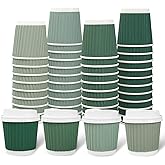 Whaline 100Pcs Sage Green Disposable Espresso Cups with Lids 4oz Gradient Green Paper Cups Corrugated Ripple Wall Insulated Hot Cups for Home Office Party Supplies
