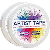 XUNAXI 2 Packs Art Tape, Artist Tape for Watercolor Paper Low Tack White Painters Tape for Drafting Art Painting Canvas Framing Acid Free Masking Tape-0.25IN Wide 198FT Long Total