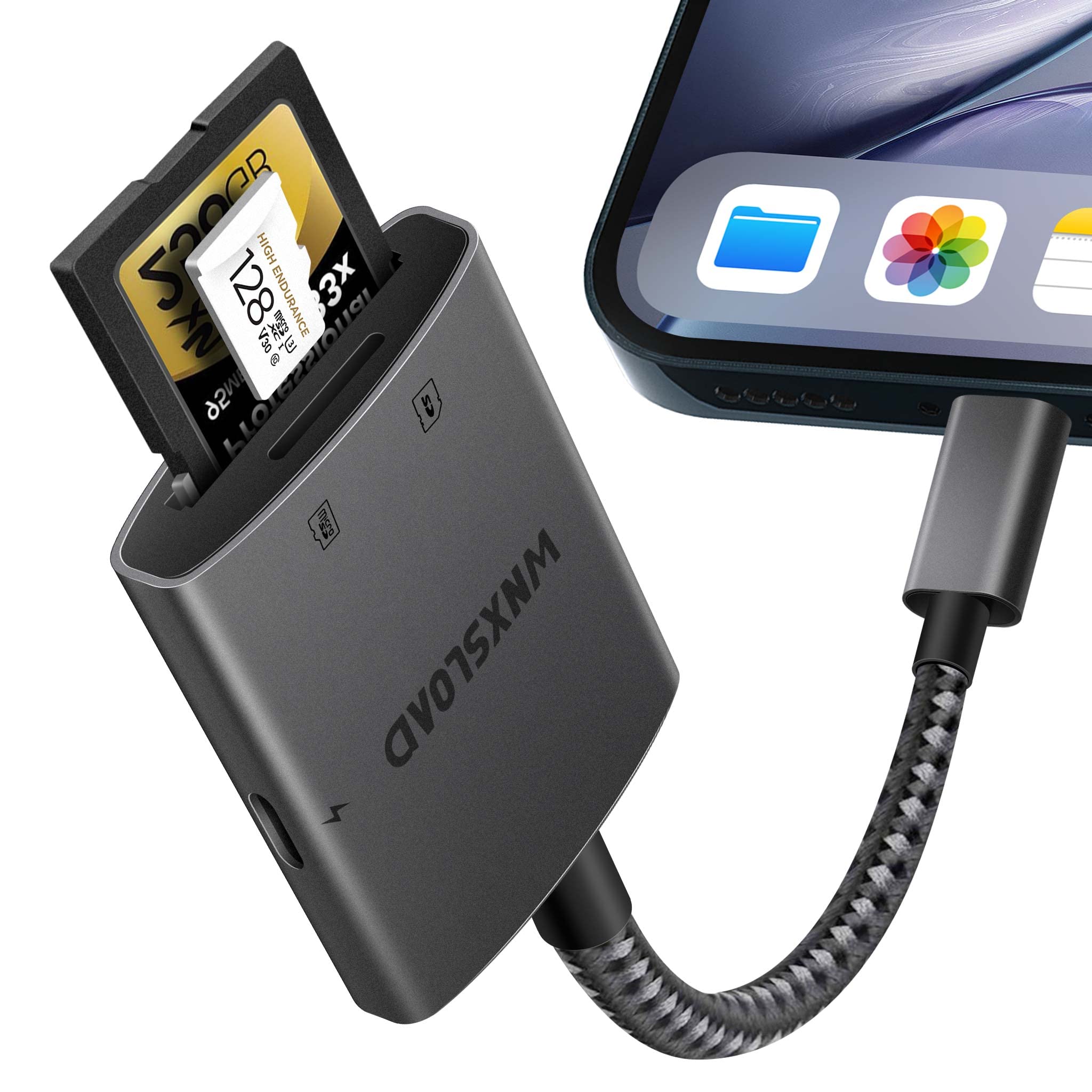 WNXSLAOD SD/Micro SD Card Reader for iPhone iPad - Dual Slot Memory Card Adapter, No App Required