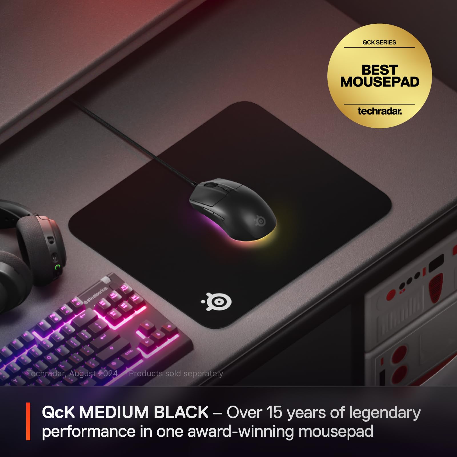 SteelSeries QcK Medium Gaming Mousepad — Black — Non-Slip Silicone Rubber Base — Peak Tracking and Stability — Optimized for Gaming Sensors — 320 mm x 270 mm — FPS, MOBAs, RTS, MMO