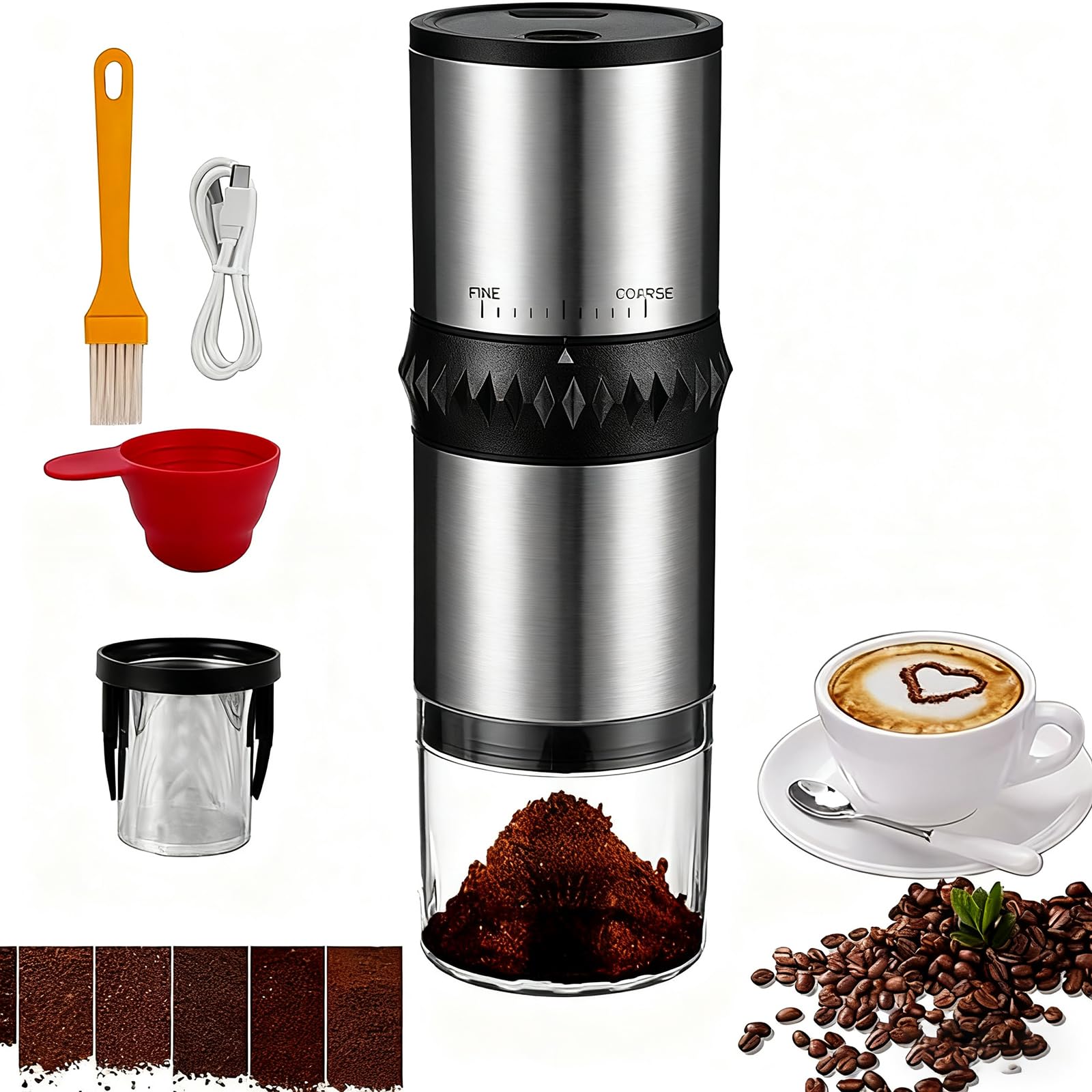 Photo 1 of Portable Coffee Grinder,USB Rechargeable Coffee Maker,Electric Stainless Steel Burr Burr Coffee Grinders, Espresso Battery Coffee Bean Grinder Machine with 15 gind Settings for Home Use(Black9109)