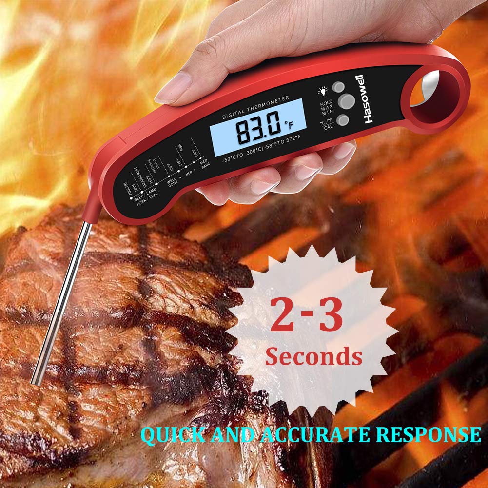 Hasowell Upgraded Food Thermometer Digital Meat Thermometer Probe Waterproof Cooking Thermometer Quick Instant Read Candy Thermometer with Backlit Magnet & Bottle Opener for Food Candy Milk Tea BBQ