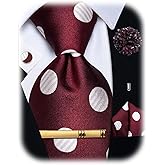 YourTies Tie for Men Silk Plaid Checkered Necktie Pocket Square Cufflinks Lapel Pin Tie Clip Set Business Wedding Party