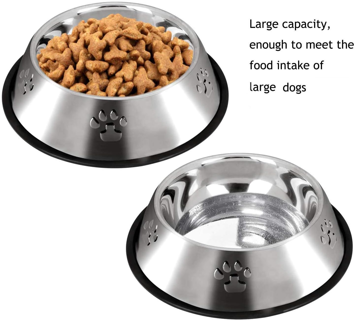 SUOXU Large Dog Feeder and Water Bowls, Stainless Steel, Non-slip Rubber Bases, Silver, 30 cm - Image 5