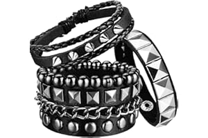 Ulekuke 4 Pcs Punk Rock Leather Studded Bracelets for Men Women 80s Gothic Spike Cuff Bracelet Set Emo Accessories for Rocker Outfits