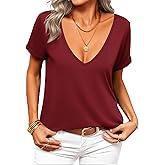 Zeagoo Sexy Tops for Women Deep V Neck Shirts Summer Low Cut Top Short Sleeve Tshirts Trendy Clothes Fashion Clothing