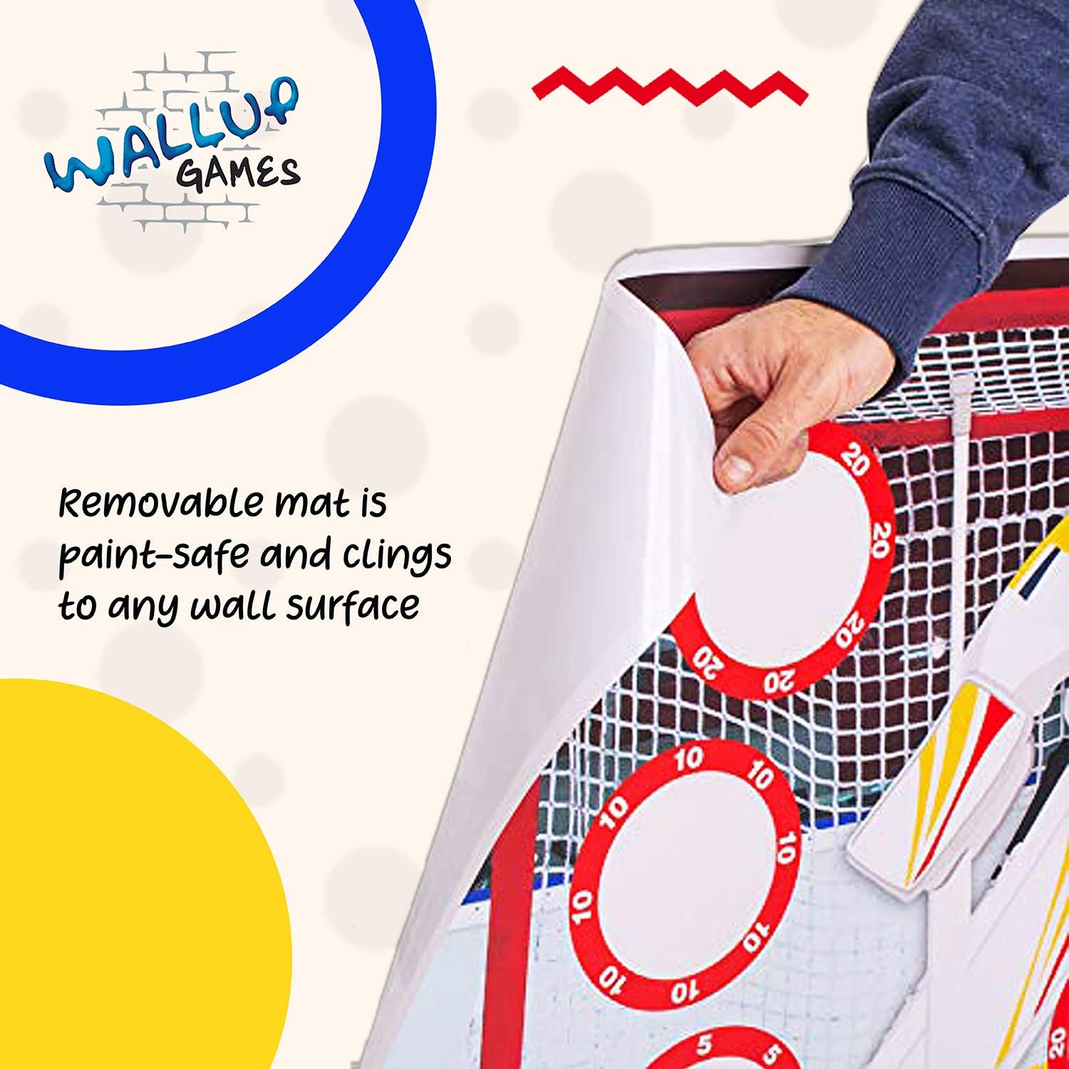 Wallup Games Hockey Game, Hockey Shooting Practice Target Game with Vinyl Wall Mat, Hockey Stick, 2 Indoor Hockey Balls: Toys & Games