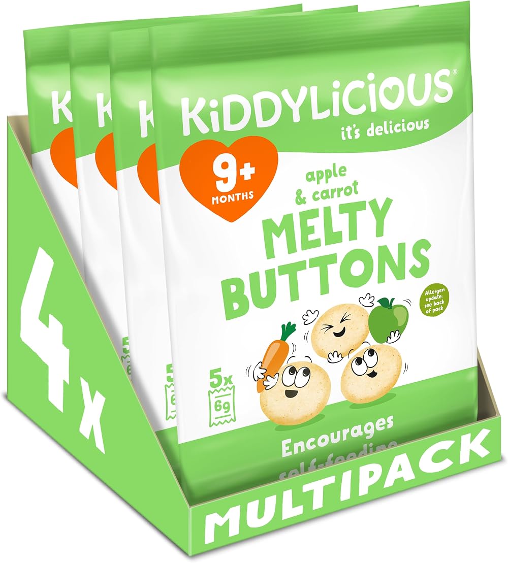Kiddylicious Apple & Carrot Melty Buttons 4 x 5 Pack 20 Snacks for 9+ Months