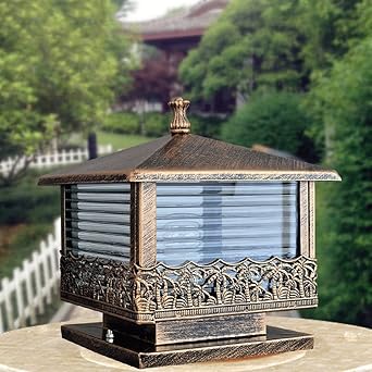 Vampsky Europaische Externe Aluminium Metall Wasserdichte E27 Dekoration Beleuchtung Strasse Post Licht Vintage Glaslaterne Villa Gartenzaun Outdoor Saule Tur Saule Lampe Color Bronze Amazon De Beleuchtung
