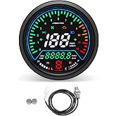 Universal Motorcycle Speedometer with Tachometer 12000 RPM, 6 Gear, Mileage, Volt, Oil Level, Indicator Light Km/h MPH LCD Anti-Glare 12V Digital Speedometer for Motorcycle Gauge Cluster