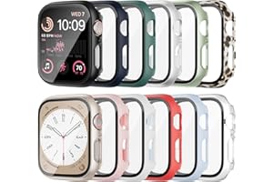 Cuteey 12 Pack Case for Apple Watch Series 9 8 7 41mm Tempered Glass Screen Protector, All Round Full Hard PC Leopard Pattern