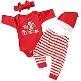 Aalizzwell Newborn Infant Baby Unisex Christmas Outfit with Hat Headband