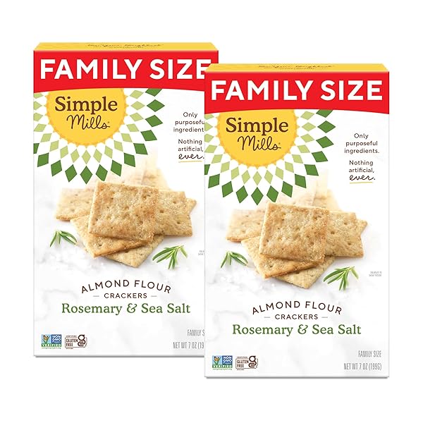 SIMPLE MILLS ALMOND FLOUR CRACKERS, FAMILY SIZE, ROSEMARY & SEA SALT – GLUTEN FREE, VEGAN, HEALTHY SNACKS, 7 OUNCE (PACK OF 2)