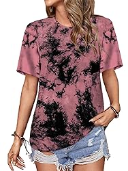 LilyCoco Women's Tie Dye T Shirt Crewneck Short