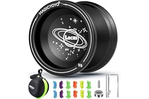 MAGICYOYO V6 Responsive Yoyo for Kids Beginner- Dual Purpose Alloy Yoyo, Durable Basic Trick Yoyo, Extra Unresponsive Bearing Kit for Adults Advanced Pro Yoyo Players + Yoyo Case+12 Yoyo Strings-Black