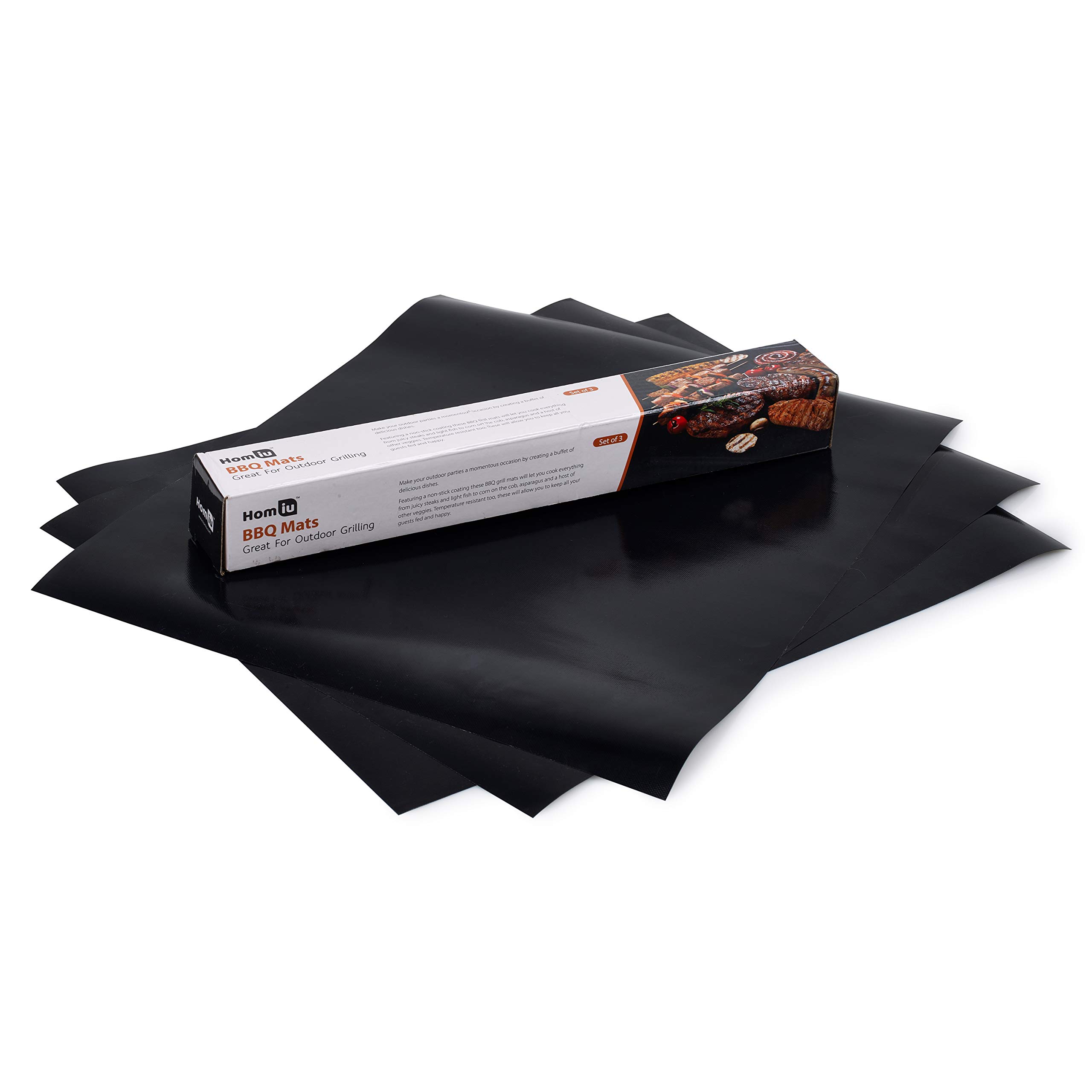 Homiu BBQ Set of 3 Grill Mats Heat Resistant Non-Stick Reusable Best for Grilling Meats Fish Eggs Vegetables Works On Electric Gas Charcoal Dishwasher Safe Easy Clean