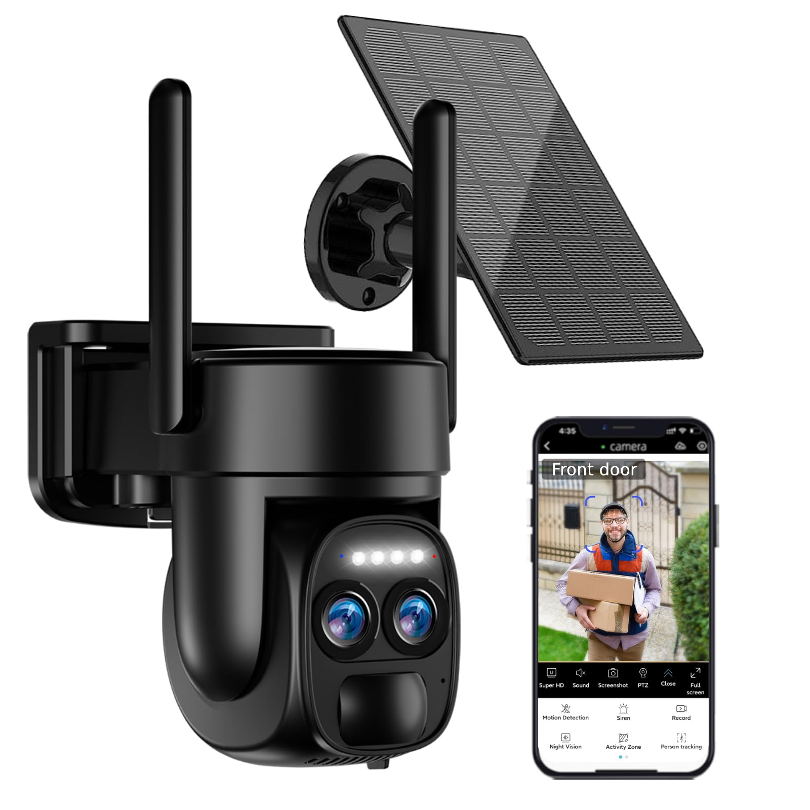 Photo 1 of Uniter 4K Solar Security Cameras Wireless Outdoor, 5G/2.4G WiFi PTZ Camera Battery Powered, 360°View Home Security Systems with Color Night Vision/Spotlight Siren/PIR Sensor/Auto Human Tracking/IP66