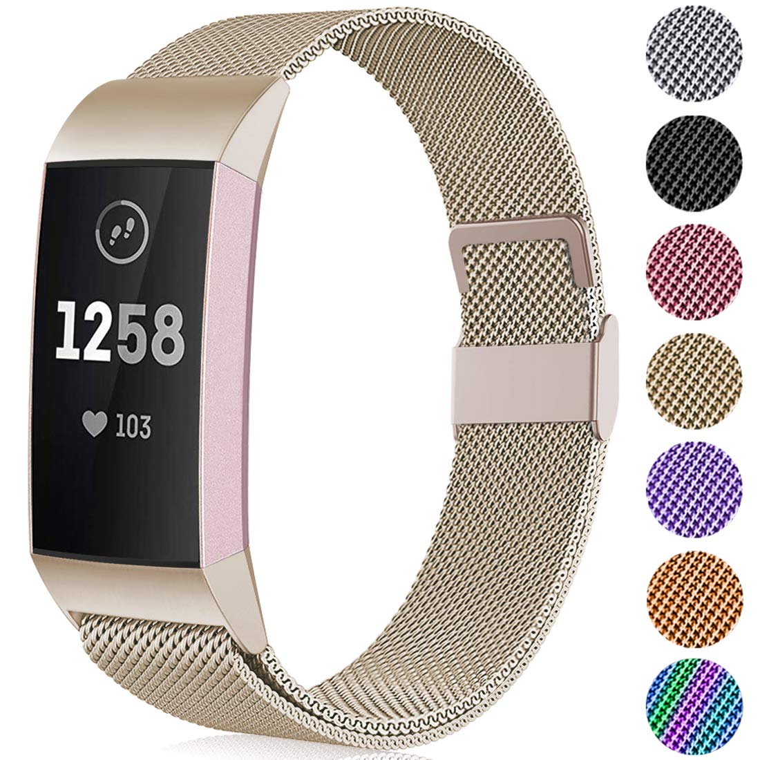 Faliogo Replacement Band Compatible with Fitbit Charge 3 Bracelet/Fitbit Charge 4 Bracelet, Adjustable Stainless Steel Metal Band for Women Men, Small Champagne โ image 1