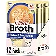 INABA Churu Broth for Cats, Creamy Broth with Shredded Chicken Side Dish Pouch, 1.4 Ounces per Pouch, 12 Pouches, Chicken & Tuna Recipe