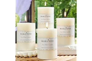 4 Pack Soy Wax White Pillar Candles,56H Long Lasting Burning,Natural Soybean Hand-Poured Pillar Candles,Smokeless,Non Toxic,U