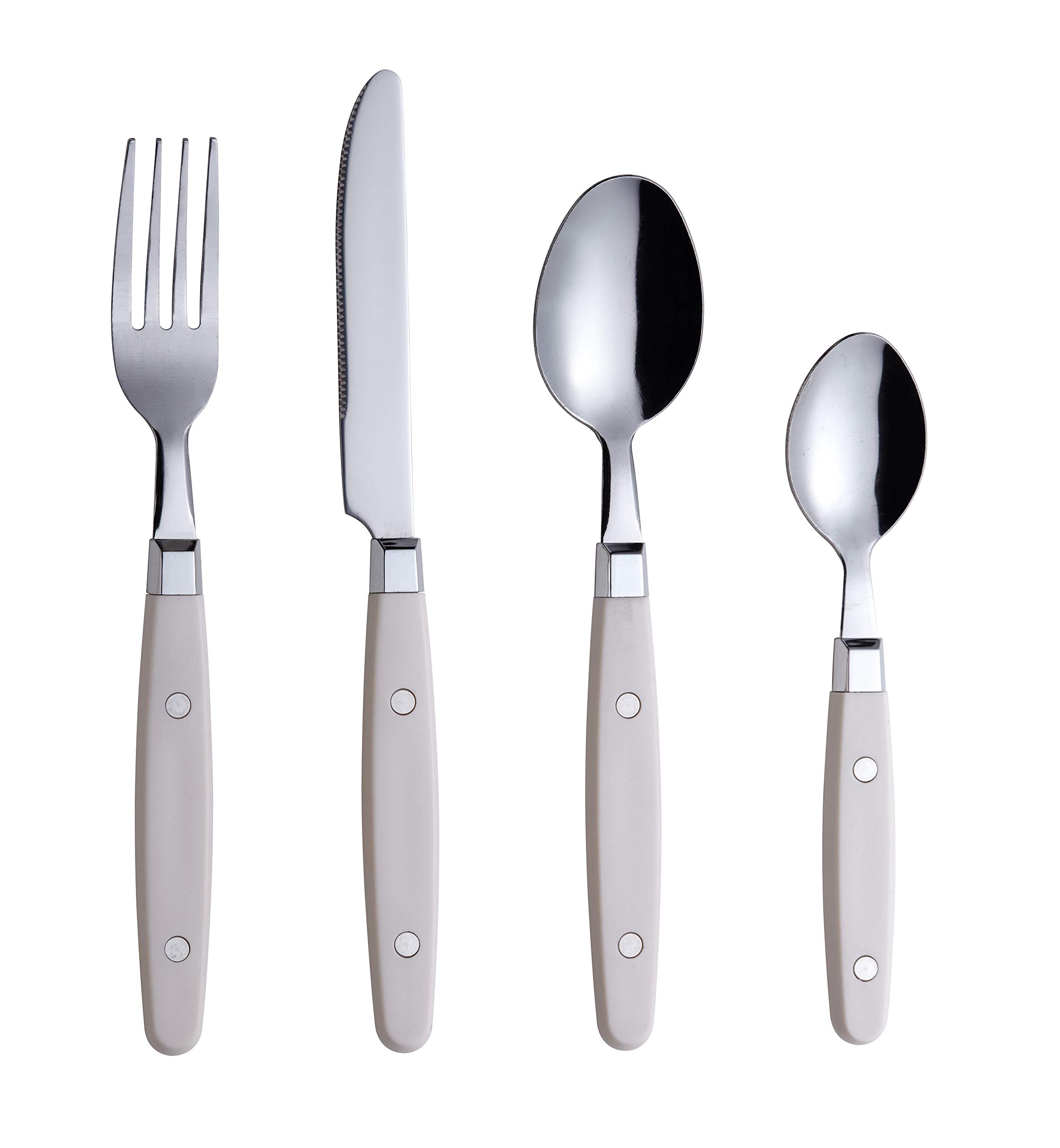 EXZACT Cutlery Set 24pcs Stainless Steel - with Rivet Craft Handles/Retro Style Flatware - 6 x Dinner Forks, 6 x DinnerKnives, 6 x Table Spoons, 6 x Tea Spoons -Serves 6 (Cream)