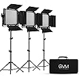 GVM 3 Pack LED Video Lighting Kits, Bi-Color Variable 2300K~6800K with Digital Display, 10~100% Brightness, CRI97+ TLCI97 Led Video Light Panel, Barndoor, App Control