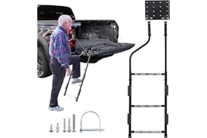 YOHSUGO Tailgate Ladder, Heavy Duty Pickup Trucks Tailgate Steps, Elder-Friendly Truck Bed Ladder with Anti-Slip Steps, No Noise Foam Pad, Easy Install Foldable Truck Accessories Universal Fit Ram Ford