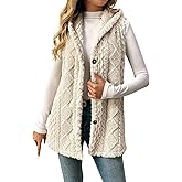 hlysgo Women Sleeveless Sherpa Vests Winter Button Down Fleece Hooded Jackets Plus Size Soft Comfy Fuzzy Long Vest Outerwear