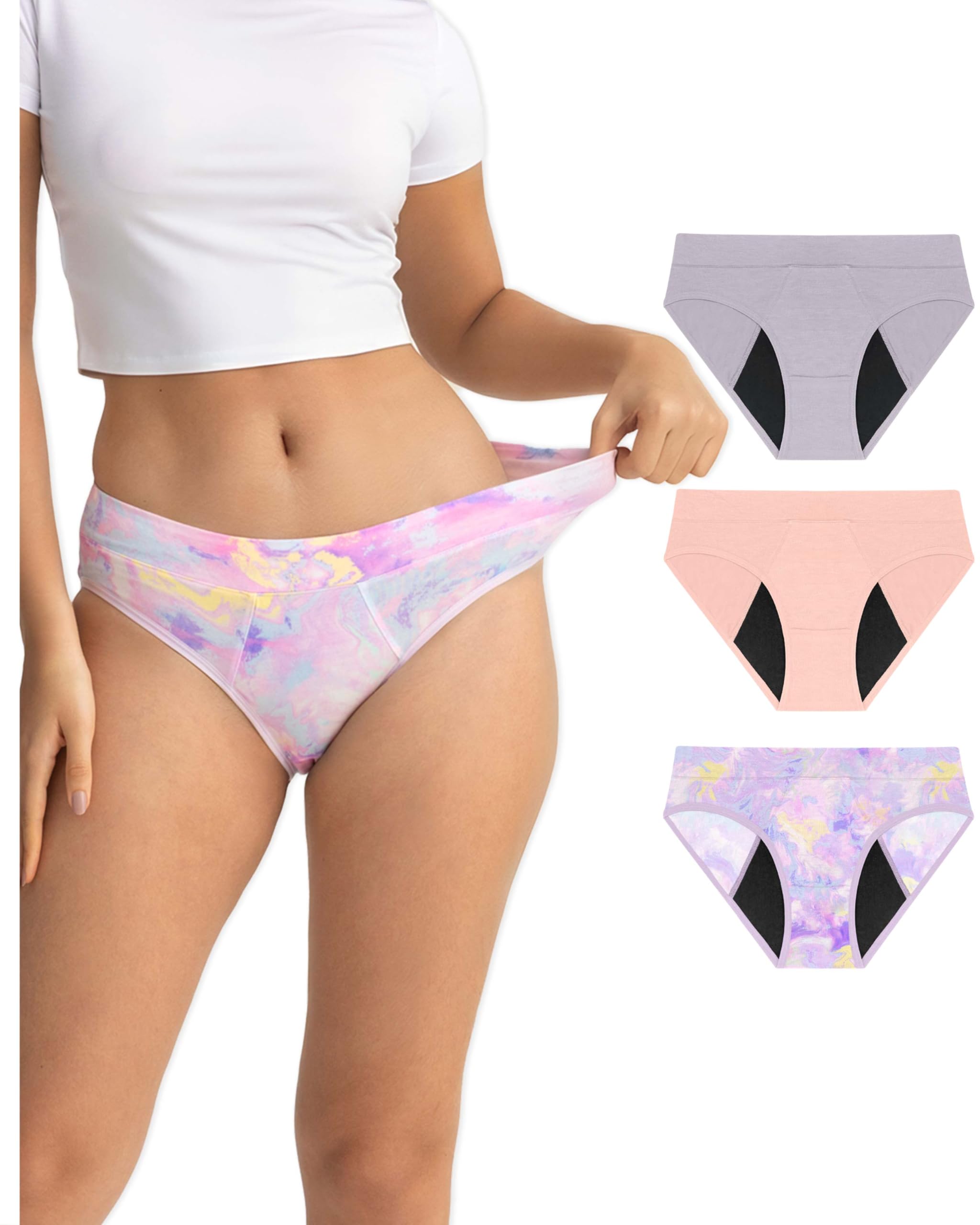 Neione Period Pants for Teenage Girls Period Knickers Teen Reusable Leakproof Menstrual Hipster Panties Multipack of 3 Fairy XS